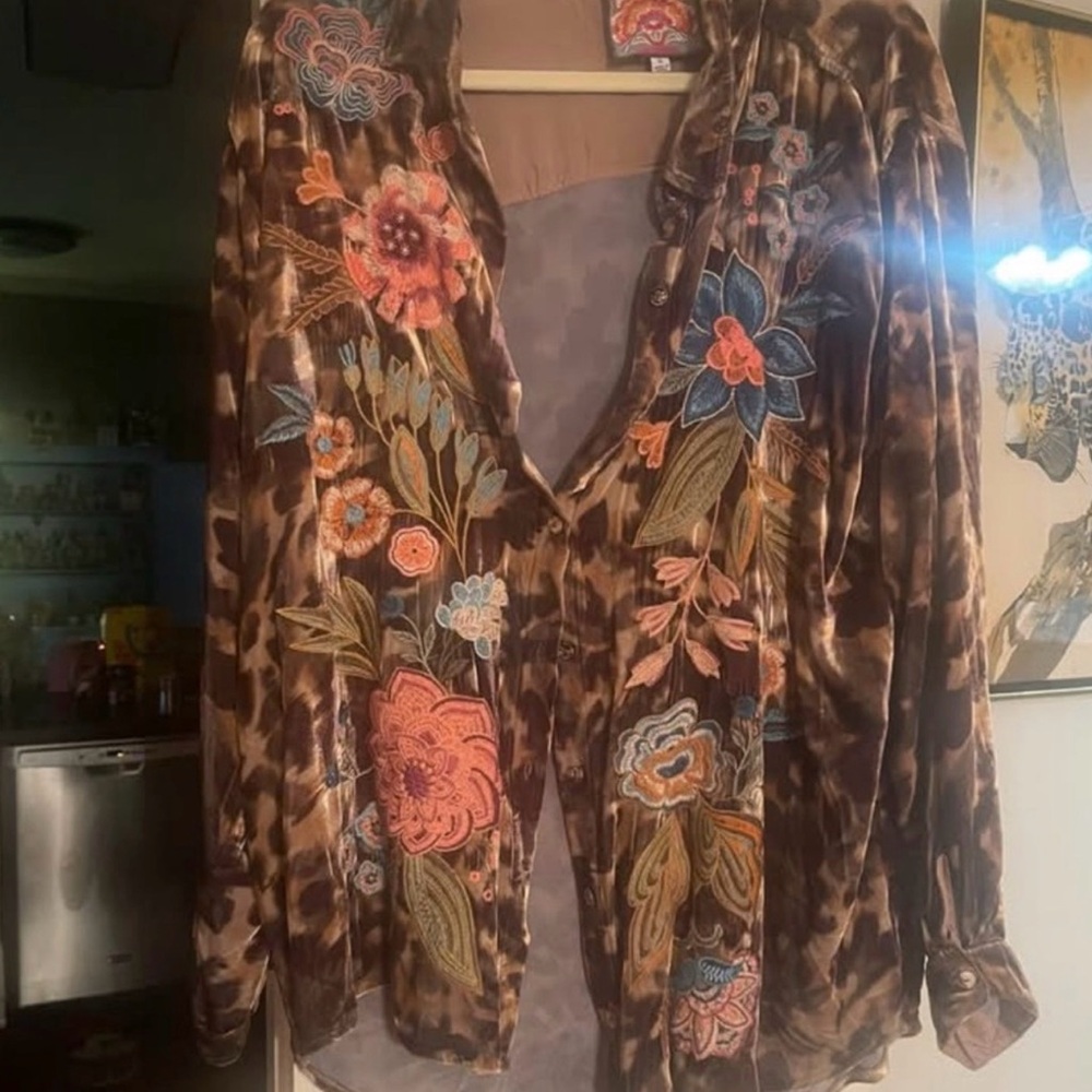 Johnny Was Multicolor Floral Button Down Shirt